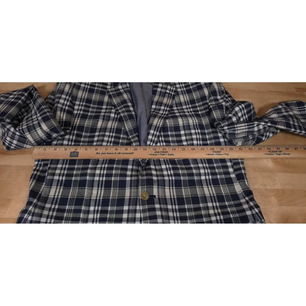 Chaps Mens Blue White Plaid Sport Coat Jacket 100% Cotton Blazer Size 40R